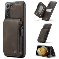 CASEME C20 Zipper Pocket Design PU Leather Coated TPU Phone Case for Samsung Galaxy S21 Plus 5G - Coffee