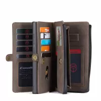 CASEME 018 Series Multiple Card Slots Waterproof Zipper Matte Skin Leather Wallet 2-in-1 Case for Samsung Galaxy S21 Ultra 5G - Brown