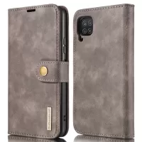 DG.MING Cover for Samsung Galaxy A12 Detachable 2-in-1 Anti-scratch Split Leather Wallet Shell + PC Back Case - Grey