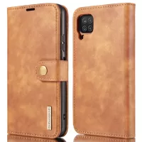 DG.MING Cover for Samsung Galaxy A12 Detachable 2-in-1 Anti-scratch Split Leather Wallet Shell + PC Back Case - Brown