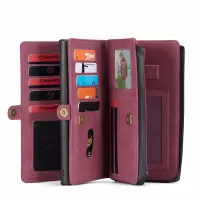 CASEME 018 Series Multiple Card Slots Waterproof Zipper Matte Skin Leather Wallet 2-in-1 Case for Samsung Galaxy S21 Ultra 5G - Red