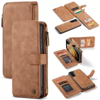 CASEME 14 Slots Wallet Design 2-in-1 Detachable Split Leather Shell for Samsung Galaxy S21 5G - Brown