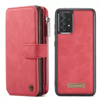 CASEME 007 Series Detachable 2-in-1 Split Leather Zipper Wallet Case for Samsung Galaxy A72 5G/4G - Red