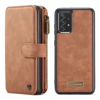 CASEME 007 Series Detachable 2-in-1 Split Leather Zipper Wallet Case for Samsung Galaxy A72 5G/4G - Brown