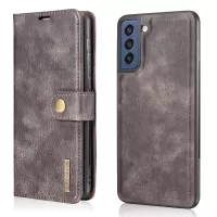 DG.MING Detachable 2-in-1 Split Leather Wallet TPU Case for Samsung Galaxy S21 FE - Grey