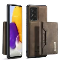 DG.MING M2 Series Kickstand Design Leather Coated PC + TPU Phone Hybrid Case Shell with Detachable Magnetic Wallet for Samsung Galaxy A72 5G/4G - Coffee