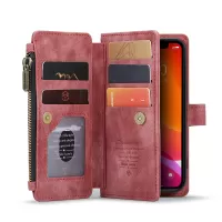 CASEME C30 Series Multiple Card Slots Drop-Proof Full Body Protection Zippered Wallet PU Leather Phone Case with Stand for iPhone 12 mini 5.4 inch - Red