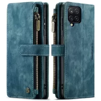 CASEME C30 Series Zipper Pocket Shockproof PU Leather Wallet Case Phone Cover with 10 Card Slots for Samsung Galaxy A12 - Blue