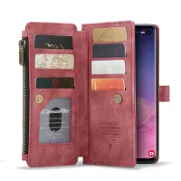CASEME C30 Series Large Capacity 10 Card Slots Leather Phone Cover Wallet Shell with Zipper Pocket for Samsung Galaxy S10 4G - Red