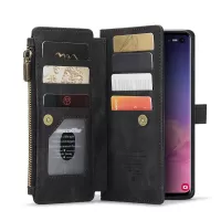 CASEME C30 Series Large Capacity 10 Card Slots Leather Phone Cover Wallet Shell with Zipper Pocket for Samsung Galaxy S10 4G - Black