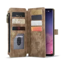 CASEME C30 Series Large Capacity 10 Card Slots Leather Phone Cover Wallet Shell with Zipper Pocket for Samsung Galaxy S10 4G - Brown