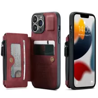 CASEME C20 Series For iPhone 13 Pro 6.1 inch Zipper Pocket Wallet Phone Cover Card Slots Quality PU Leather and TPU Case with Kickstand - Red