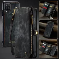 CASEME 008 Series Stylish Detachable 2-in-1 Multi-Function TPU + Split Leather Phone Wallet Stand Shell for Samsung Galaxy A12 - Black