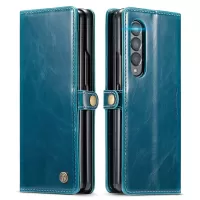 CASEME 003 Series Waxy Texture Magnetic Closure Wallet Leather Phone Stand Cover Case for Samsung Galaxy Z Fold3 5G - Blue