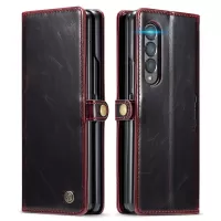 CASEME 003 Series Waxy Texture Magnetic Closure Wallet Leather Phone Stand Cover Case for Samsung Galaxy Z Fold3 5G - Red