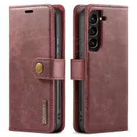 DG.MING Split Leather Wallet Full Protection Cover Shell Detachable 2-in-1 TPU Inner Phone Case for Samsung Galaxy S22+ 5G - Red