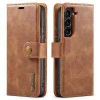 DG.MING Split Leather Wallet Full Protection Cover Shell Detachable 2-in-1 TPU Inner Phone Case for Samsung Galaxy S22+ 5G - Brown
