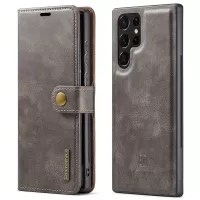 DG.MING Split Leather Cover Stand Wallet Detachable 2-in-1 Phone Case for Samsung Galaxy S22 Ultra 5G - Grey