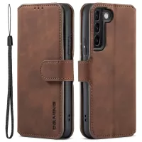 DG.MING All-inclusive Protection Retro Style Phone Case Stand Wallet PU Leather Cover for Samsung Galaxy S22 5G - Coffee