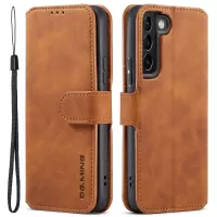 DG.MING All-inclusive Protection Retro Style Phone Case Stand Wallet PU Leather Cover for Samsung Galaxy S22 5G - Brown