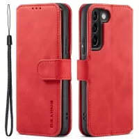 DG.MING All-inclusive Protection Retro Style Phone Case Stand Wallet PU Leather Cover for Samsung Galaxy S22 5G - Red
