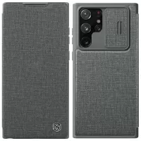 NILLKIN Qin Pro Series for Samsung Galaxy S22 Ultra 5G PU Leather Flip Case with Card Holder and Slide Camera Cover - Grey