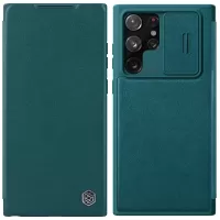 NILLKIN Qin Pro Series for Samsung Galaxy S22 Ultra 5G PU Leather Flip Case with Card Holder and Slide Camera Cover - Green