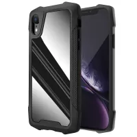 For iPhone XR 6.1 inch Well-protected Stainless Steel Back + PC + TPU Anti-slip Mobile Phone Case Cover - Glossy/Black