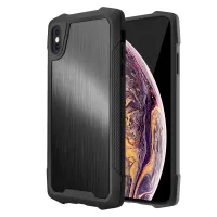 For iPhone X/XS 5.8 inch Stainless Steel Back + PC + TPU Drop Protection Anti-scratch Phone Case Cover - Brushed/Black