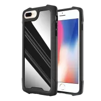 For iPhone 6 Plus/6s Plus/7 Plus/8 Plus 5.5 inch Precise Cutout Phone Cover Stainless Steel Back + PC + TPU Bumper Phone Case - Glossy/Black