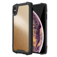 For iPhone XS Max 6.5 inch Stainless Steel Back + PC + TPU Well-protected Anti-shock Mobile Phone Case Cover - Brushed/Gold