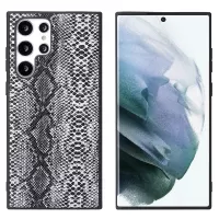 For Samsung Galaxy S22 Ultra 5G Textured Surface Scratch-resistant Cell Phone Case PU Leather Coated Soft TPU + Hard PC Hybrid Shell - Snake Texture