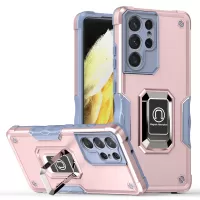 For Samsung Galaxy S21 Ultra 5G All-inclusive Protection Hybrid Hard PC Soft TPU Smartphone Case with Rotating Ring Kickstand - Rose Gold