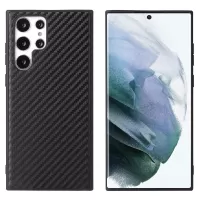 For Samsung Galaxy S22 Ultra 5G Textured Surface Scratch-resistant Cell Phone Case PU Leather Coated Soft TPU + Hard PC Hybrid Shell - Carbon Fiber Texture
