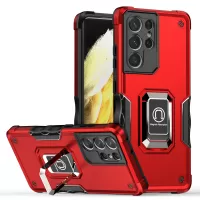 For Samsung Galaxy S21 Ultra 5G All-inclusive Protection Hybrid Hard PC Soft TPU Smartphone Case with Rotating Ring Kickstand - Red