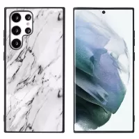 For Samsung Galaxy S22 Ultra 5G Textured Surface Scratch-resistant Cell Phone Case PU Leather Coated Soft TPU + Hard PC Hybrid Shell - Marble Texture