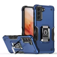 For Samsung Galaxy S21 5G Non-slip Side Design Hard PC Soft TPU Hybrid Smartphone Case with Rotating Ring Kickstand - Blue