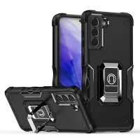 For Samsung Galaxy S21+ 5G Dual-layer Protection Hard PC Soft TPU Hybrid Cell Phone Cover Case with Rotating Ring Kickstand - Black