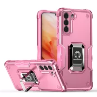 For Samsung Galaxy S21 5G Non-slip Side Design Hard PC Soft TPU Hybrid Smartphone Case with Rotating Ring Kickstand - Pink