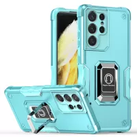 For Samsung Galaxy S21 Ultra 5G All-inclusive Protection Hybrid Hard PC Soft TPU Smartphone Case with Rotating Ring Kickstand - Light Green