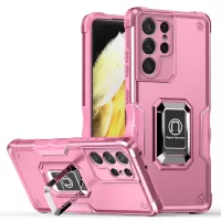 For Samsung Galaxy S21 Ultra 5G All-inclusive Protection Hybrid Hard PC Soft TPU Smartphone Case with Rotating Ring Kickstand - Pink