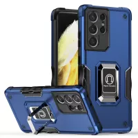 For Samsung Galaxy S21 Ultra 5G All-inclusive Protection Hybrid Hard PC Soft TPU Smartphone Case with Rotating Ring Kickstand - Blue