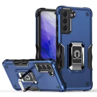 For Samsung Galaxy S21+ 5G Dual-layer Protection Hard PC Soft TPU Hybrid Cell Phone Cover Case with Rotating Ring Kickstand - Blue