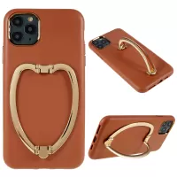 For iPhone 11 Pro Max 6.5 inch Foldable Metal Kickstand Cover PU Leather Coating PC+TPU Hybrid Electroplating Buttons Phone Case - Brown