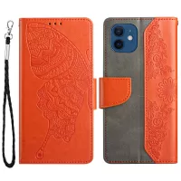 Imprinting Butterfly Flower Phone Cover for iPhone 12 mini 5.4 inch, PU Leather + TPU Wallet Stand Case - Orange