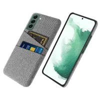Phone Case for Samsung Galaxy S22+ 5G, Cloth Texture Multifunction Dual Card Slots Fashionable Cloth + PC Phone Back Cover - Light Grey