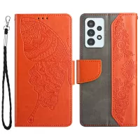 Anti-slip Phone Case for Samsung Galaxy A32 5G Shockproof Folio Flip Wallet Cover Butterfly Flower Imprinted Stand Phone Case - Orange