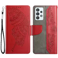 For Samsung Galaxy A52 4G/5G/A52S 5G Anti-fall Phone Case Shockproof Folio Flip Cover Butterfly Flower Imprinted Phone Case with Stand Wallet - Red