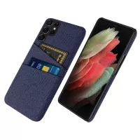 For Samsung Galaxy S22 Ultra 5G Dual Card Slots Stylish Cloth Texture Multifunction Cell Phone Case Cloth + PC Phone Protection Cover - Blue