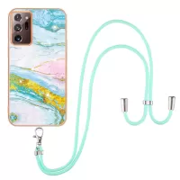 YB IMD Series-9 for Samsung Galaxy Note20 Ultra/Note20 Ultra 5G Adjustable Lanyard Phone Case Electroplating IMD Marble Pattern TPU Shell - Green 004